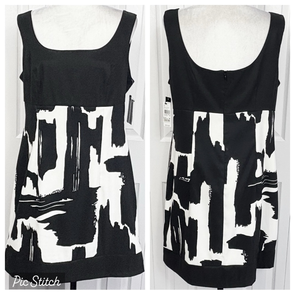 NWT AGB Black & White Print Sleeveless Empire Waist Mini Dress 16